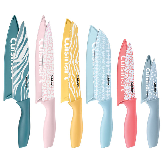 12PC ANIMAL PRINT COLOR KNIFE SET WITH BLADE GUARDS