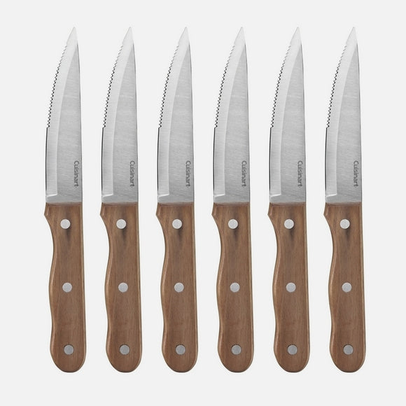 WOOD 6 PIECE TRIPLE RIVET WALNUT STEAK KNIFE SET