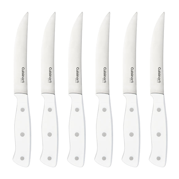 6PC WHITE TRIPLE RIVET STEAK KNIFE SET