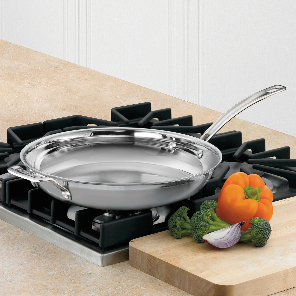 MULTICLAD PRO TRIPLE PLY STAINLESS COOKWARE 12'' SKILLET WITH HELPER H ...